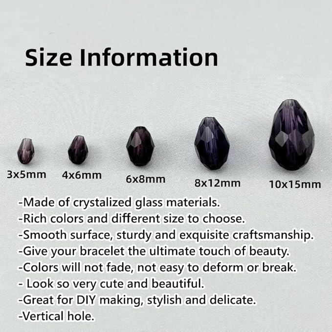 150pcs 4x6mm Teardrop Crystal Glass Beads for Jewelry Making, Faceted Vertical Hole Teardrop Glass Spacer Beads for Wind Chimes Bracelet Earring Necklace DIY Craft(Violet)