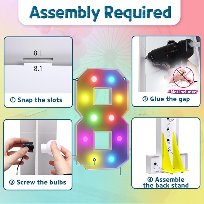 Party Decoration Marquee Number 8 Light Sign, 4 FT with Remote and Timer
