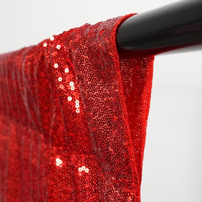 Poise3EHome 7Ft x 7Ft Red Sequin Backdrop, Glitter Thick Satin Sequin Background Drapes, Sparkly Opaque Photography Curtain Backdrop for Wedding Party Holiday Festival Decor
