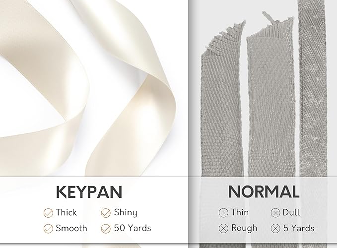 Ivory Satin Ribbon 1-1/2 Inch x 50 Yards Double-Faced Polyester Cream Ribbons for Christmas Gift Wrapping Bows Crafts Floral Bouquet Wedding Invitations