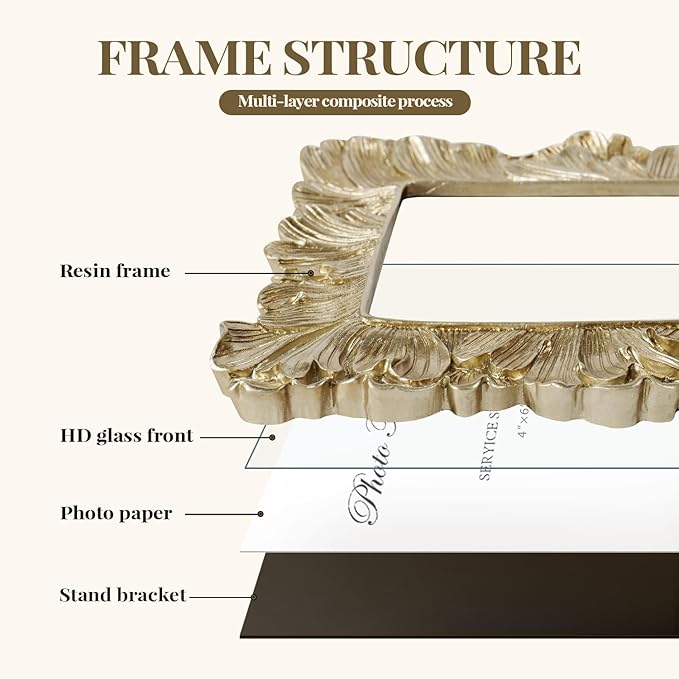 Cuspin Gold Picture Frames 4x4, Vintage Gold Resin Photo Frame Palm Leaves Textured with Glass Front, Elegant Retro Square Frame for Wall and Tabletop Display Home Decor