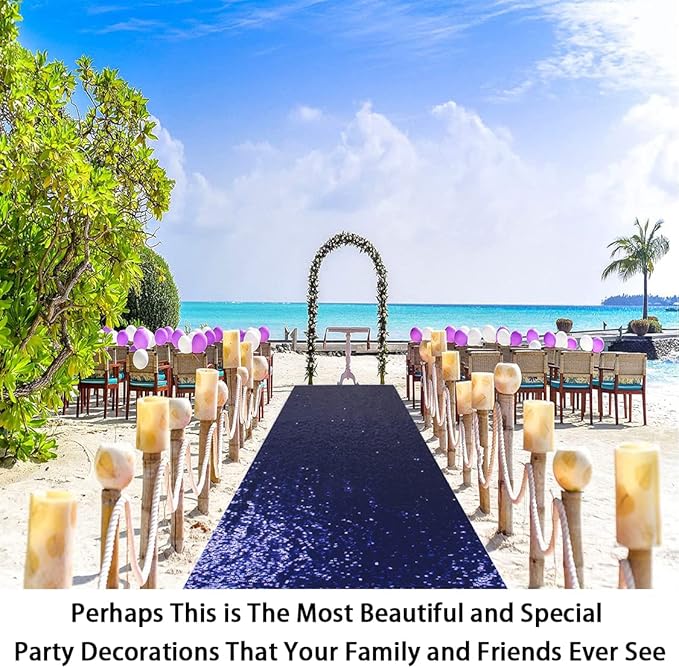 Sequin Aisle Runner, 1 Piece, 2 ft x 15 ft, Navy Blue Party Decor