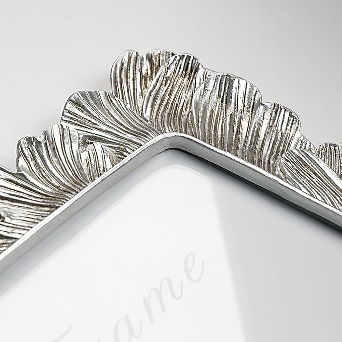 Silver 3x5 Picture Frame, Vintage Silver Palm Leaves Textured Hand-Crafted Resin with Glass Front, Small Frames Elegant Retro Rustic Design for Wall and Tabletop Display Home Decor