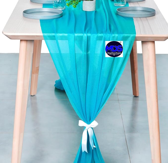 MDS Halloween Chiffon Table Runner - 15 Pack, 29 x 170 Inches, 14ft Each - Sheer Spooky Table Runners for Haunted House Parties, Trick-or-Treat Tables, Witchy Décor, Wedding & Events - Turquoise