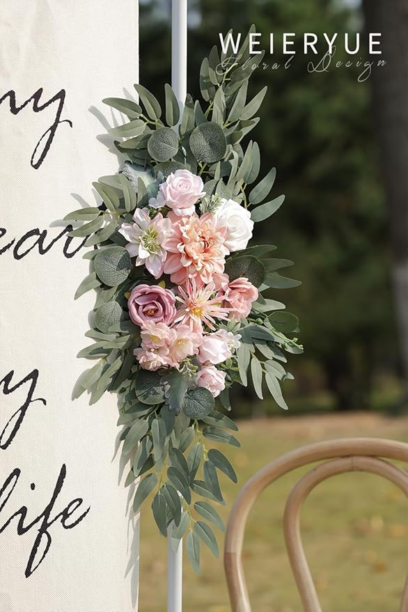 Artificial Flower Swags Kit, Pink Silk, 2 Pack for Wedding Arch