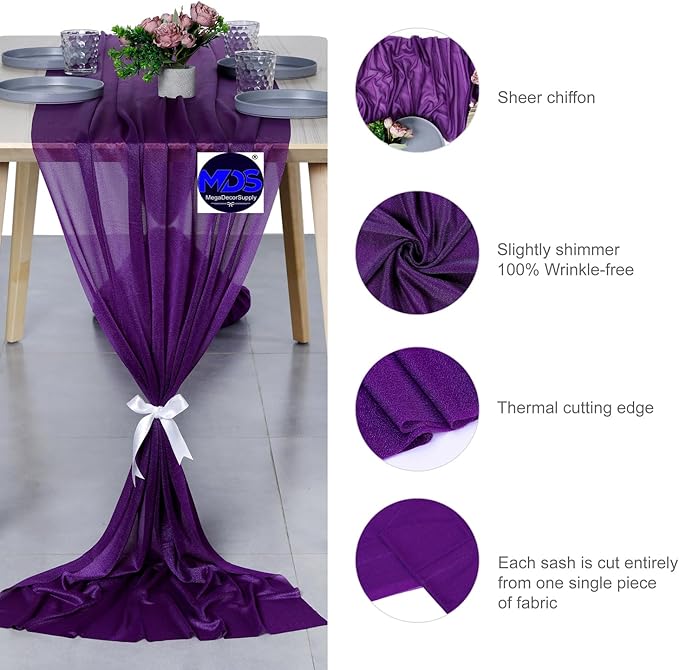 MDS Halloween Chiffon Table Runner - 25 Pack, 29 x 170 Inches, 14ft Each - Sheer Spooky Table Runners for Haunted House Parties, Trick-or-Treat Tables, Witchy Décor, Wedding & Events - Cadbury Purple
