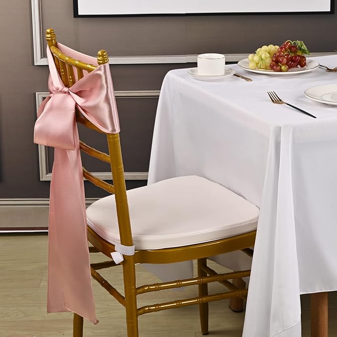 Rose Gold Satin Chair Sashes, 60 Pack, 7 x 108 Inches