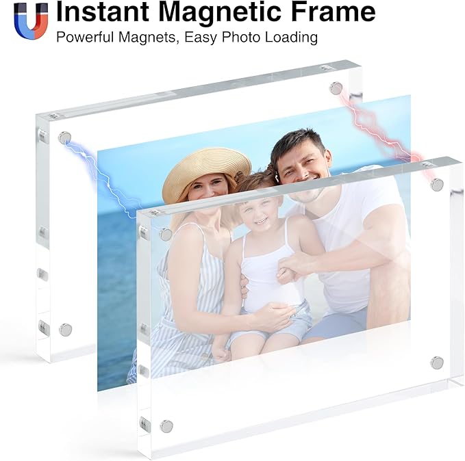 HOUSE DAY Acrylic Picture Frames 8x10, 6 Pack Magnetic 8x10 Picture Frame, Double Sided Clear 8 x 10 Photo Frame with Microfiber Cloth, Frameless FreeStanding 8x10 Frame Gift for Desktop Display
