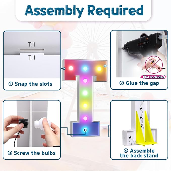 Decorations: Light Up Marquee Letter T Party Sign, 3 Ft Tall, 16 Colors, Remote Control