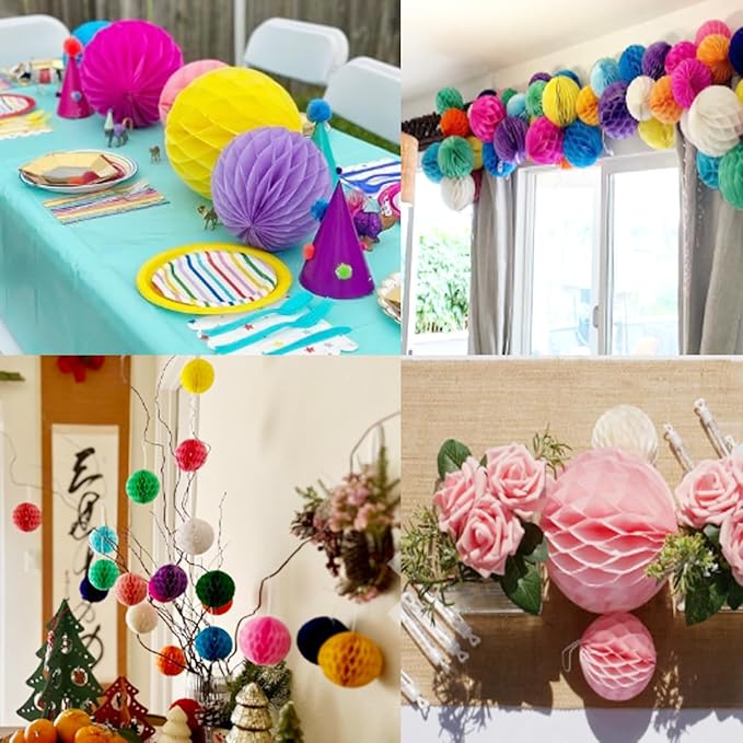 20pcs 3inch Honeycomb Decoration Paper Flower Balls Tissue Paper Pom Poms for Birthday Wedding Home Decor (3inch, Multi-Color)