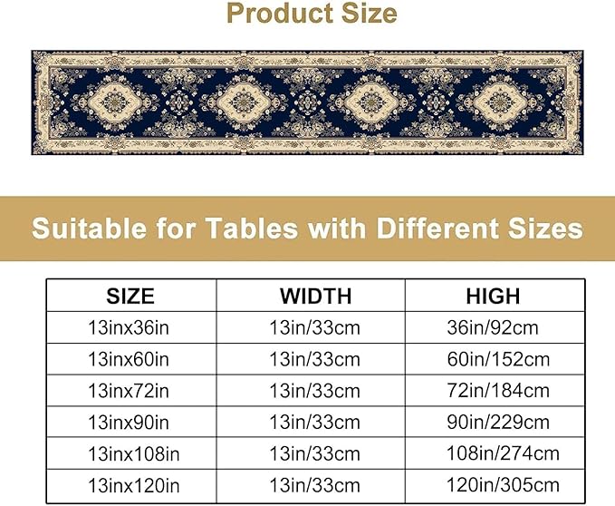 Vintage Elegant Farmhouse Table Runner Blue Beige Flower for Home Farmhouse Kitchen Table Dining Coffee Room Garden Party Wedding Decor 13x90in