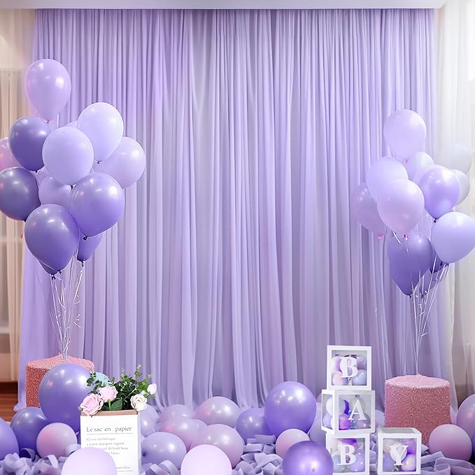 10x10ft Purple Tulle Backdrop Curtain for Parites, Sheer Backdrop Curtains for Wedding Baby Shower Birthday Party Photo Shoot Decorations