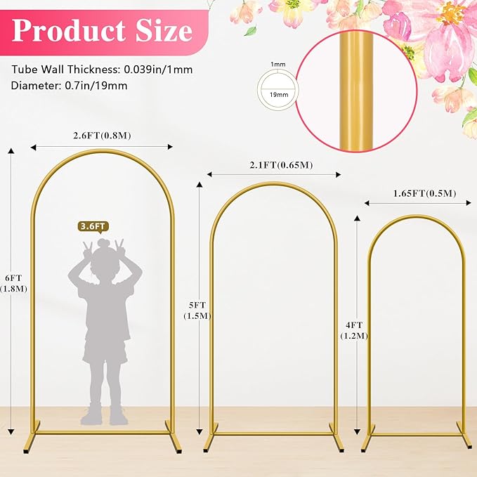 Background Support Equipment: Gold Iron Arch Stand Set of 3