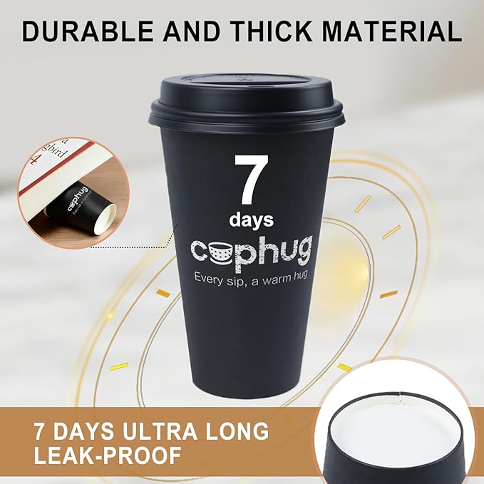 Cups, 16 oz Paper Hot Cups with Lids and Sleeves, 100 Count