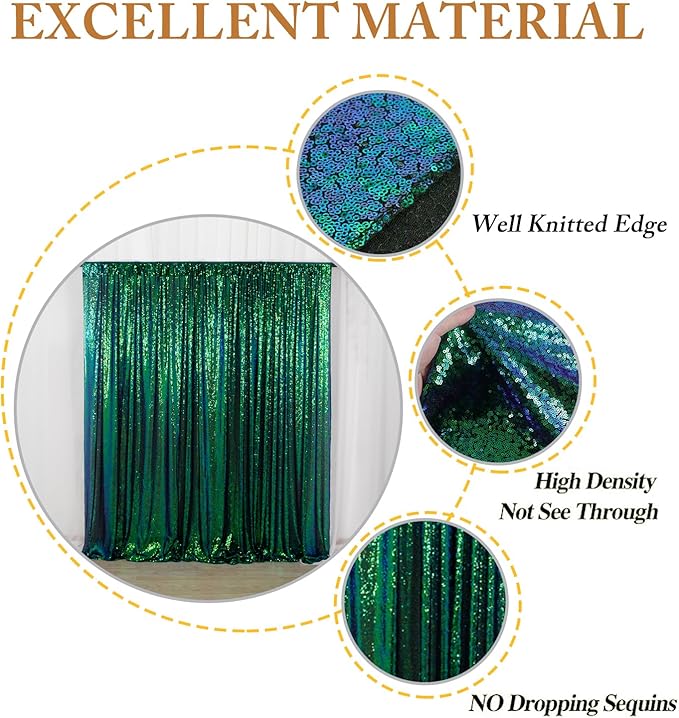 ShinyBeauty Iridescent Green Sequin Backdrop 20x10FT Glitter Fabric Photograph Sequins Green Blue Shimmer Wall Studio Background