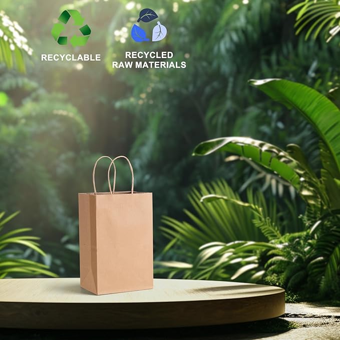METRONIC Brown Paper Bags with Handles Bulk 5.25x3.75x8'' 100 Pcs Kraft Gift Bags for Small Business, Birthday, Wedding, Party Favors, Christmas, Retail Shopping, Made in USA