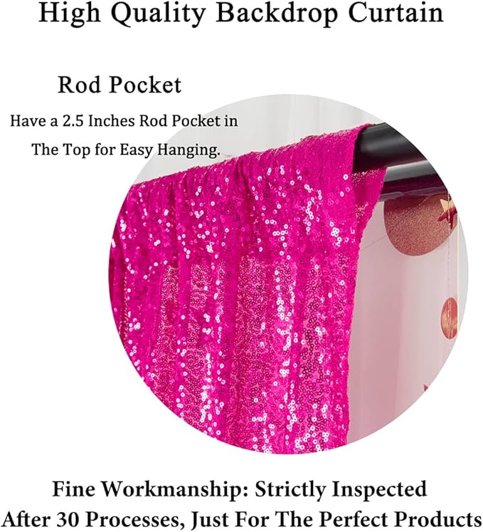 Sequin Backdrop Curtain, 10 x 10 ft, Fuchsia Shimmer Finish