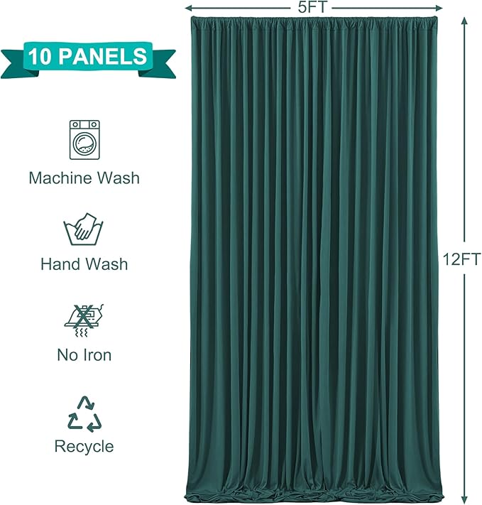 Backdrop Curtain Set, Emerald Green, 10 Panels, 5 x 12 ft