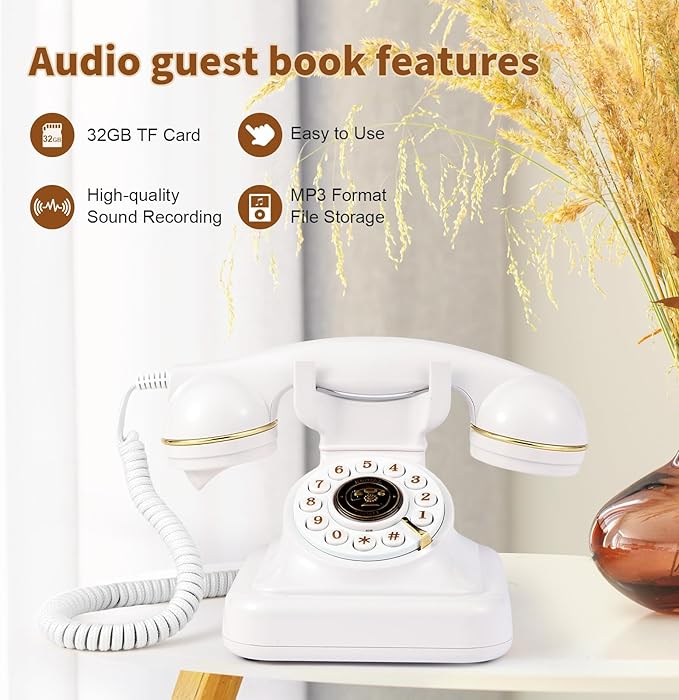 Audio Guest Book Phone with Retro Metal Handset and 32GB TF Card