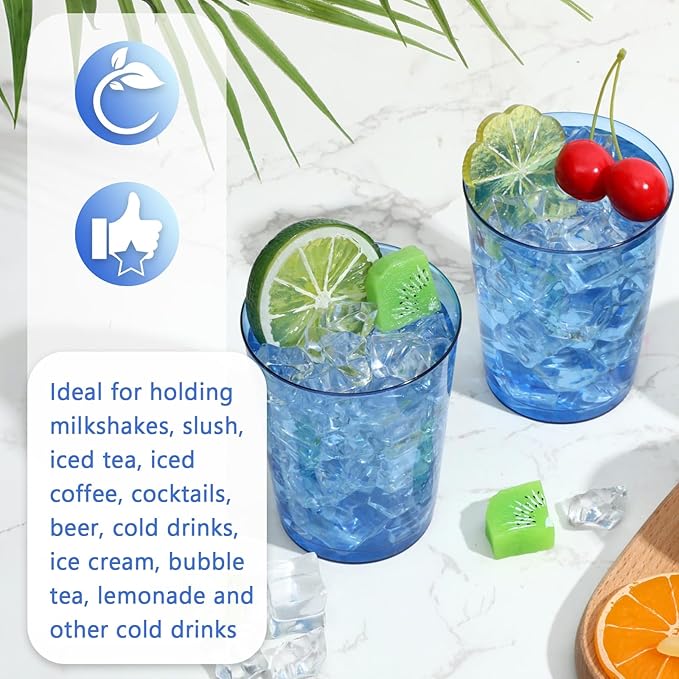Plastic Party Cups, 10 oz Blue Disposable, 100 Count