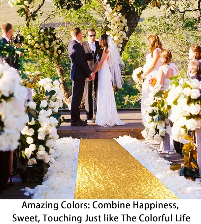 Aisle Runner, Gold Sequin, 4 x 30 Ft, Seamless Mesh, Indoor or Outdoor