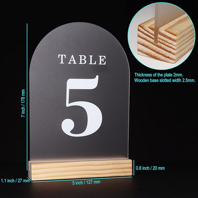 Tabletop Signs: Frosted White Acrylic Numbers 1-30 with Wood Stands