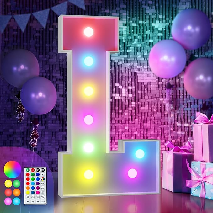 Marquee Light Up Letter L Decoration, 3 FT Foam Board, 16 Colors