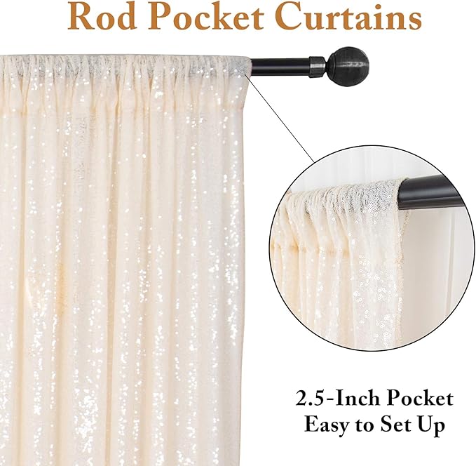 ShinyBeauty Ivory Sequin Backdrop 2 Pieces Photograph Backdrops 7FTx7FT Beige Backdrop Curtains Panels Sparkly Background Glitter Curtain for Wedding.Party,Baby Shower Backgrounds