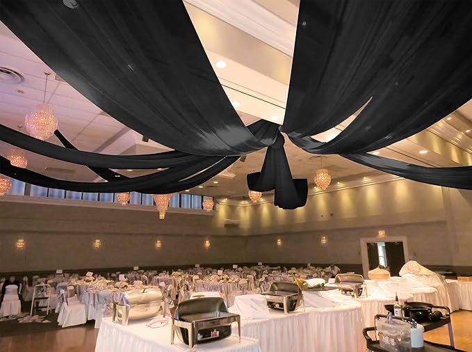 6 Panels Black Ceiling Drapes for Wedding 5ftx20ft Ceiling Drapes Wedding Arch Draping Fabric Cheesecloth Sheer Curtain Romantic Ceiling Decorations for Weddings Party Banquet Ceremony Stage