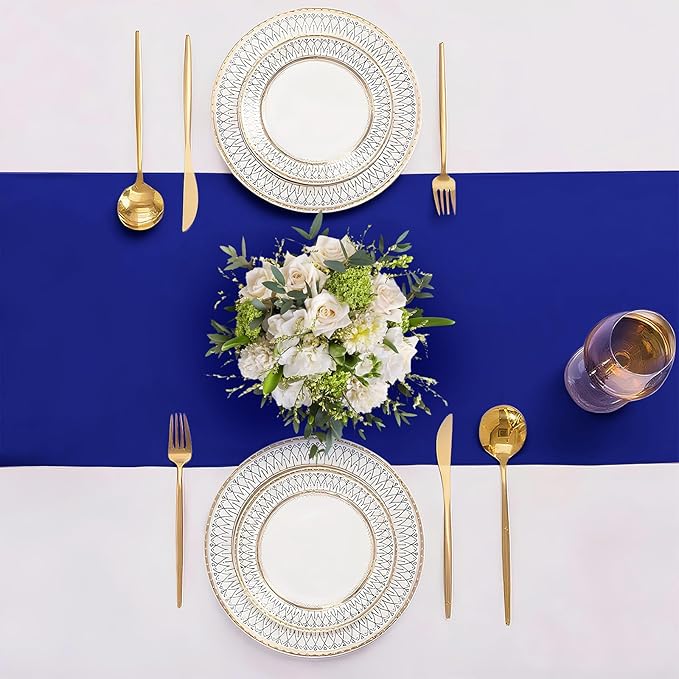 10 Pack Royal Blue Satin Table Runner 12x108 Inches Long, Bright Silky Smooth Satin Table Runner Table Decor for Wedding Banquet Christmas Prom Event Birthday Party