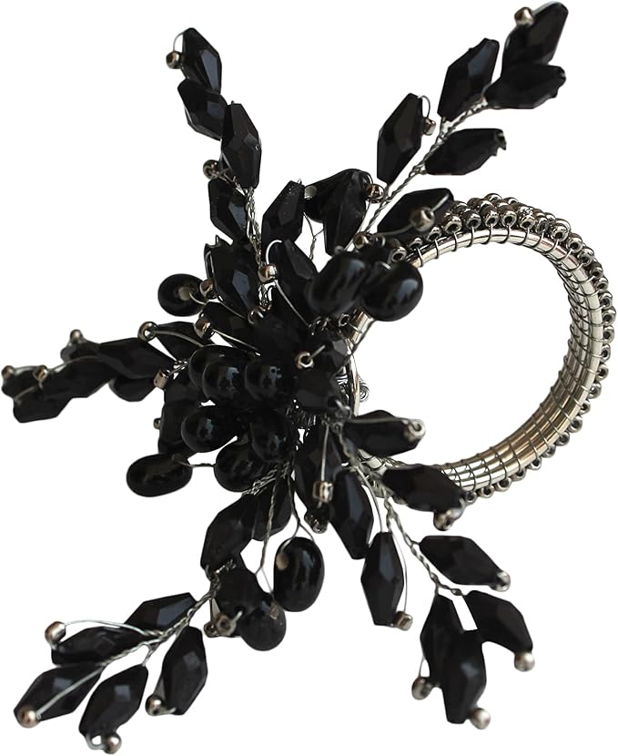 Napkin Rings Set of 12 for Dining Table Decoration Parties Everyday Metal Napkin Holder Leaf Black (Pack of 12)