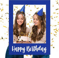 32 x 24 Inch Large Photo Booth Props Picture Frame Happy Birthday Party Frame DIY Cutouts Photo Booth Props Selfie for Party Supplies Favors(Blue White,Happy Birthday)