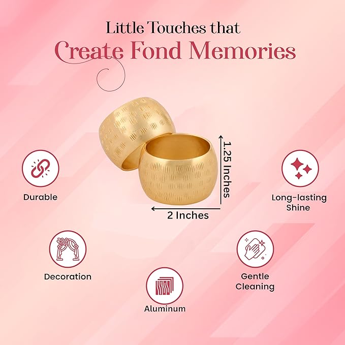 Napkin Rings, 12 Pack Round Gold Aluminum for Dinner Tables
