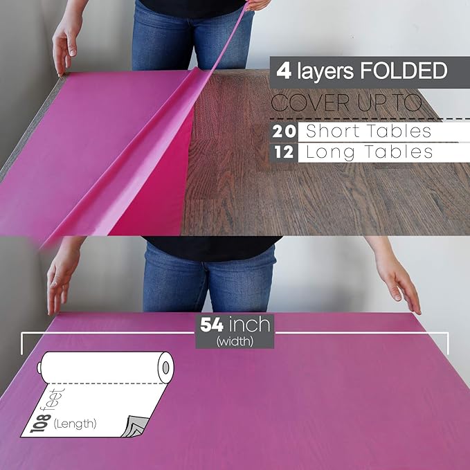 Pink Plastic Tablecloth Roll with Slide Cutter, 54 x 1296 Inch