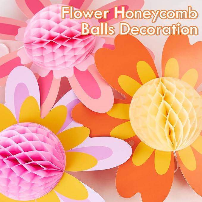 SUNBEAUTY 9 PCS 10 Inches Daisy Birthday Party Decorations - Groovy Flower Spring Sun Retro Hippie Baby Shower Decor