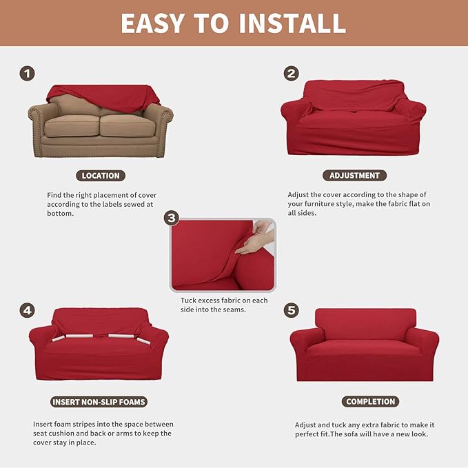 Sofa Slipcover in Christmas Red, Waterproof, Fits 60-81 Inch Seats