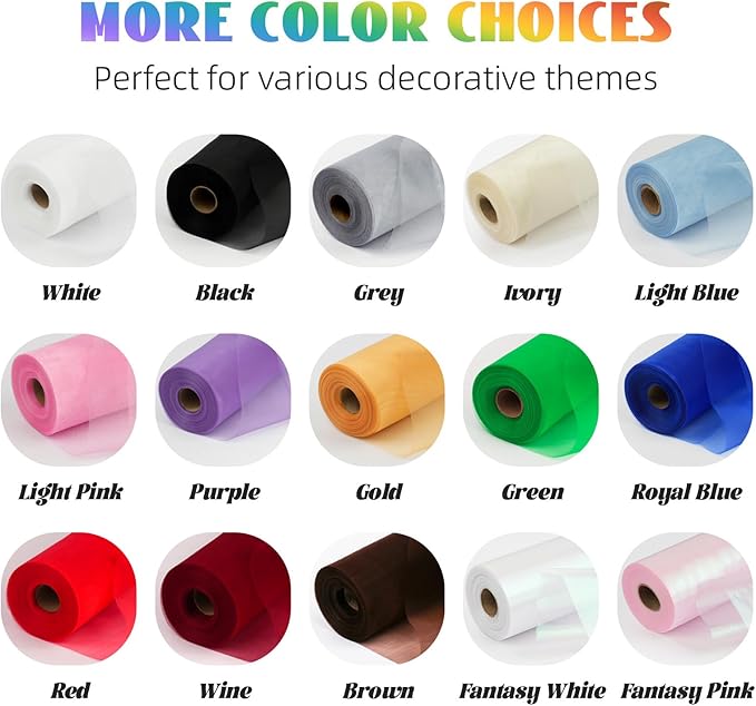 Crystal Organza Fabric Tulle 11 Inch by 50 Yards Sheer Tulle Rolls for DIY Craft Wedding Party Baby Shower Decor Gift Wrapping Party Supplies (White)