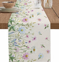Vintage Wildflowers Cotton Linen Table Runner for Dining Kitchen, Wedding Outdoor Party Tablerunners Decoration, Farm Floral Pink Botanical Plants Dresser Scarf Coffee Tablecloth Runners 13x36 Inches