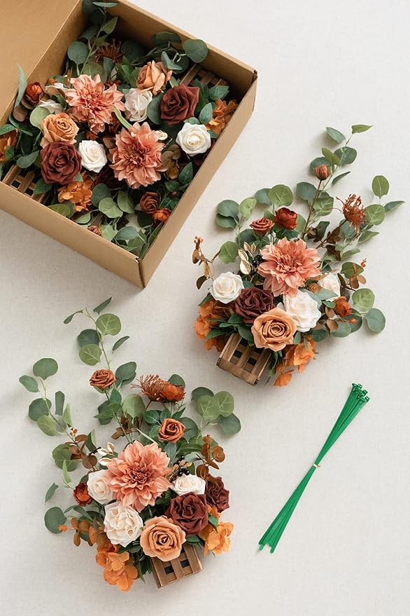 Artificial Flower Arrangements 4 Pack, Terracotta Fall Wedding Centerpieces