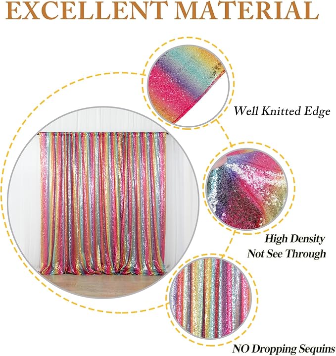 ShinyBeauty 7FTx7FT Glitter Rainbow Backdrop - Sequin Photo Studio Background for TikTok Videos Birthday Parties - Sparkling Shimmer Curtain