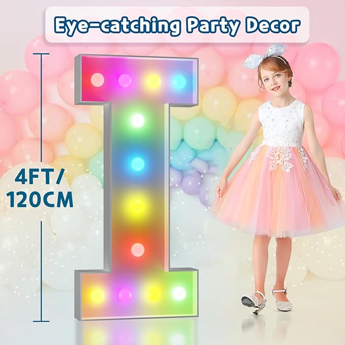 Marquee Light Up Letter I Decoration, 4 ft Foam Board, 16 Colors, Remote