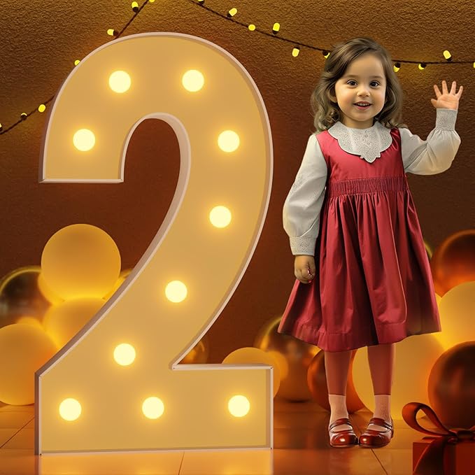 Balloons Number 2 Marquee Sign, 4 Ft Tall Light-Up Foam Board