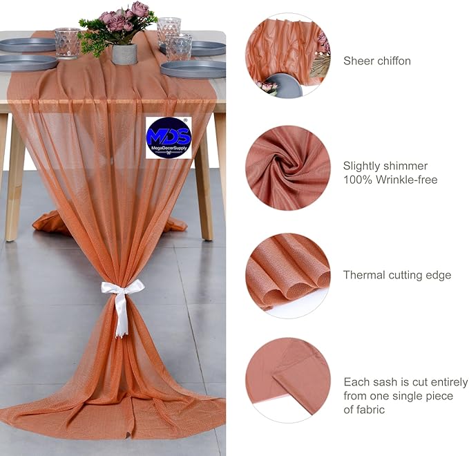 MDS Halloween Chiffon Table Runner - 25 Pack, 29 x 170 Inches, 14ft Each - Sheer Spooky Table Runners for Haunted House Parties, Trick-or-Treat Tables, Witchy Décor, Wedding & Events - Coral Peach