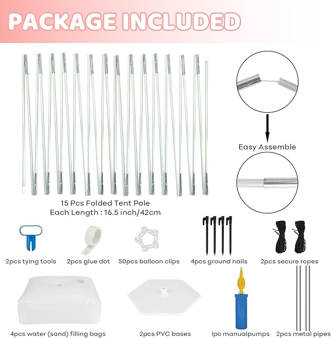 Balloon Arch Stand Kit, White, 70 Pieces, 8.5 FT Tall x 10 FT Wide