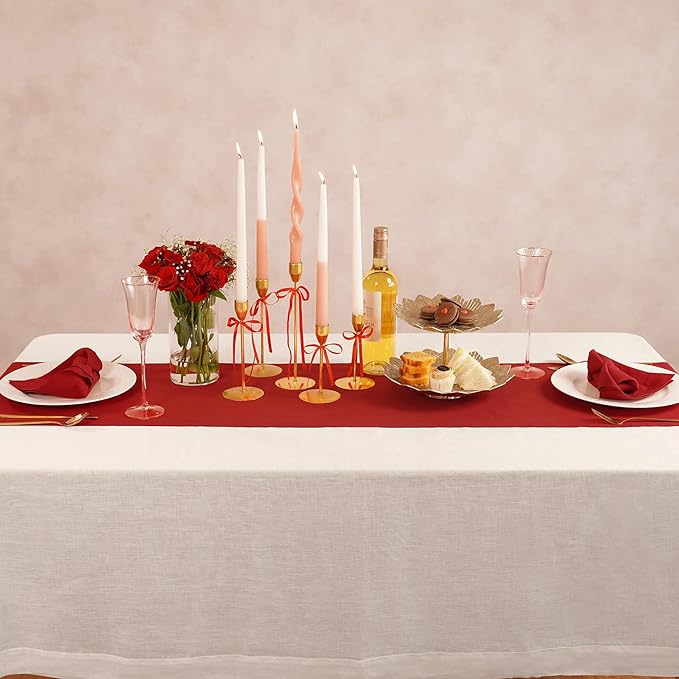 Red Table Runner 36 Inch – Cotton Linen Hemstitch Farmhouse Table Runner 14x36 – Washable Fabric for Dining, Fall, Halloween, Thanksgiving, Spring, Summer, Wedding, Everyday Décor – Serena