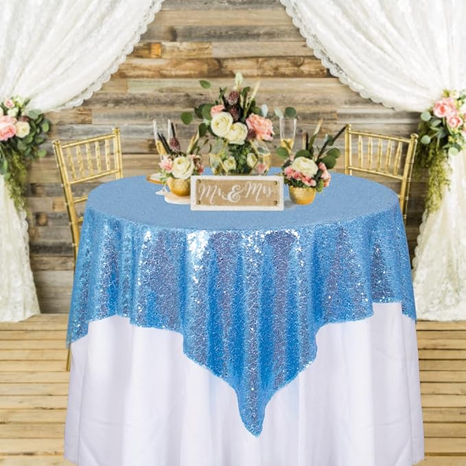 ShinyBeauty Small Tablecloth Square 36x36-Inch Baby Blue Sequin Tablecloth Glitter Table Cover Overlay Square Light Blue Wedding Table Cloths Sequin Fabric Tablecloth for Round Table Birthday Baby