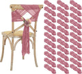 50 PCS Cheesecloth Chair Sashes Bows Wedding Aisle Decorations Chair Ribbon Ties Back Sash for Wedding Party Events Banquet Chair Cover Decoration (Dusty Rose)