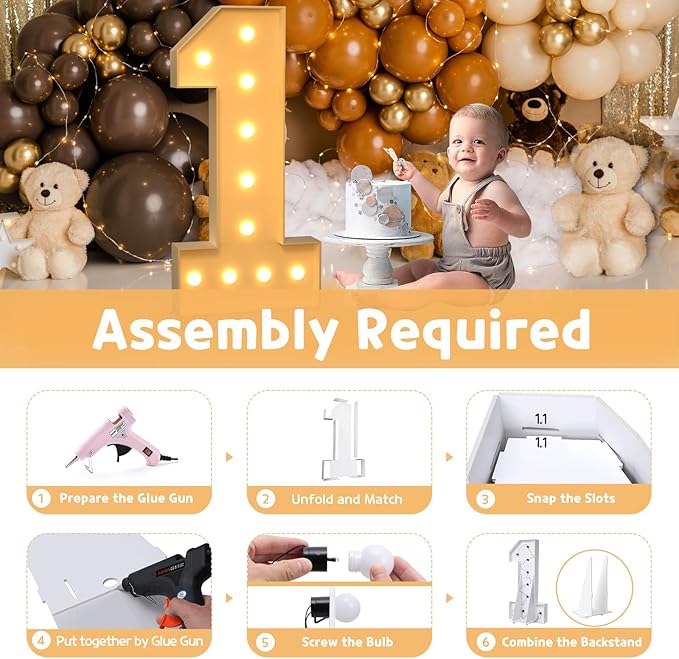 Party Supplies Light-Up Marquee Numbers, 4 Ft Tall Foam Board Set with Bulbs