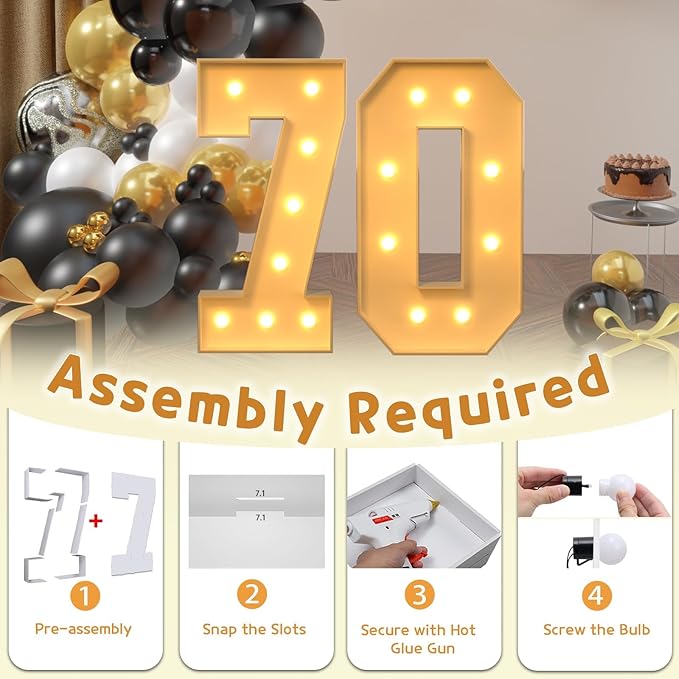 Event Party Supplies Light Up Marquee Numbers, 3 Ft Tall Foam Board Decor
