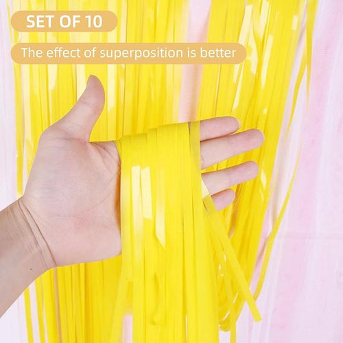 10 Pack Yellow Foil Curtain Backdrop 3.2ft x 8.2ft Macaron Tinsel Foil Fringe Curtains Streamer Photo Booth Backdrop for Birthday Party Baby Shower Engagement Wedding Holiday Decor (Macaron Yellow)